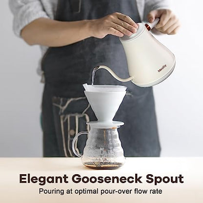 Mecity Electric Gooseneck Kettle With Keep Warm Function & LCD Display Automatic Shut Off Coffee Kettle Temperature Control Pour Over Kettle 1200 Watt, 0.8L, 120V, Off White - color: Milk White