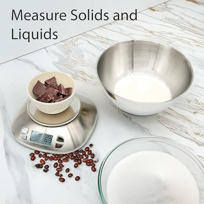 Stainless Steel Digital Kitchen Scale w. Bowl - for Food Coffee Lab - LCD Display gram Ounces lb:oz lb ml - 12 LBS/5.5 KG Capacity - Battery Included - Silver by The Display Guys - color: Stainless Steel - Silver