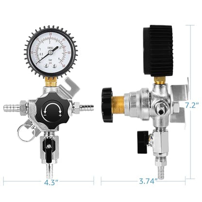 Professional Secondary CO2 Regulator, Pressure Beer Regulator Dual Gas Inlets & 0-60PSI Gauges for Independently Controlling Multiple Homebrew or Commercial Kegs, with Relief Valve & Barbed Outlets - size: 2 Input+ 1 Output