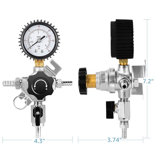 Professional Secondary CO2 Regulator, Pressure Beer Regulator Dual Gas Inlets & 0-60PSI Gauges for Independently Controlling Multiple Homebrew or Commercial Kegs, with Relief Valve & Barbed Outlets - size: 2 Input+ 1 Output