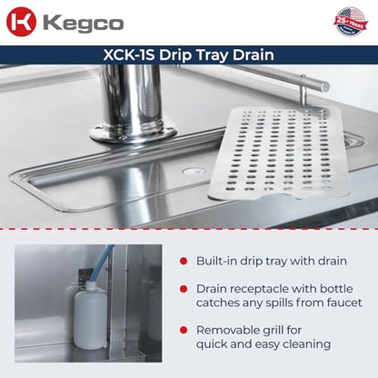 Kegco 3PXCK-1S-K 24" Single‑Tap Commercial Stainless Steel Kegerator – 5‑Gallon & Slim Keg Compatible, Digital Temp Control