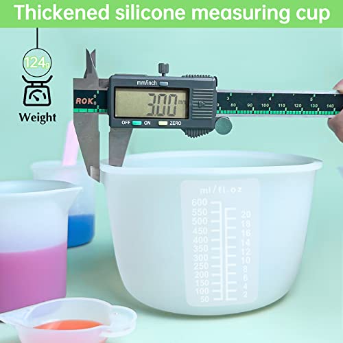 Silicone Measuring Cups Kit for Resin, Epoxy Supplies Set with 600ml, 250ml & 100ml Silicone Cups, Reusable Resin Supplies Cups with Silicone Mat, Stir Sticks, Mixing Cups for Molds Arts, Crafts - size: 600ML+250ML+100ML