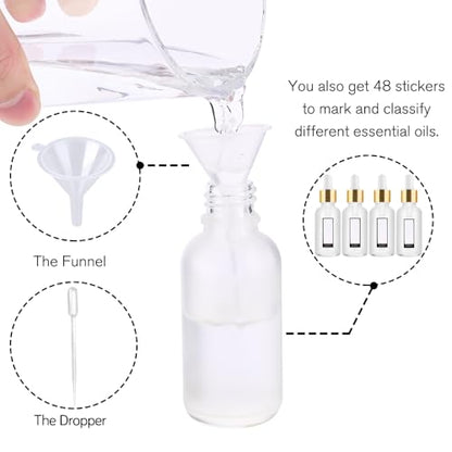 PrettyCare 1oz Glass Dropper Bottle Set of 24, Thick Rose Frosted Glass Bottles Empty with Leakproof Caps, Labels, Funnels - 30ml Eye Dropper Bottles for Storage, Travel, Essential Oils, Tincture - color: 1oz Rose Frosted, style: 24 Pack