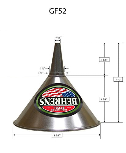 Behrens GF52 Galvanized Steel Funnel with Screen, 2 Quart, Silver