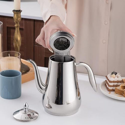 SANQIAHOME Stainless Steel Teapot with Infuser Silver 58Oz - size: 1.75 L