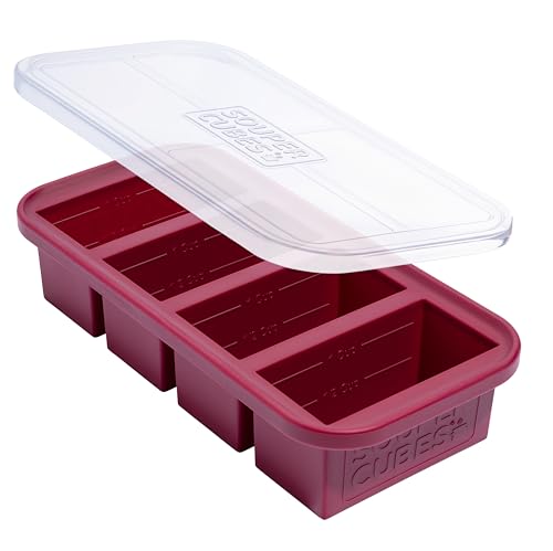 Souper Cubes 1 Cup Silicone Freezer Tray with Lid, Cranberry, 1-Pack | 100% Platinum-Cured Silicone Freezer Cubes, Oven and Microwave Safe, Perfect for Freezing Soup, Protein, Grains and More - color: Cranberry, size: 1-Pack