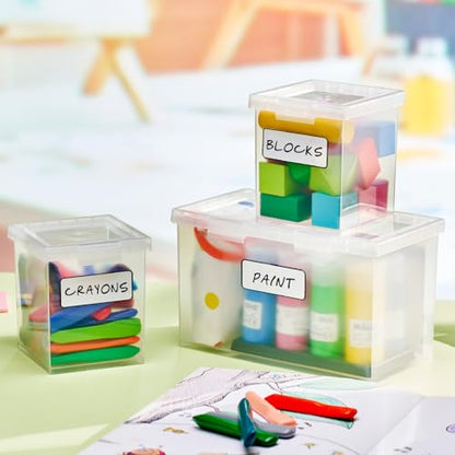 Bostitch Konnect Storage Containers with Lids, Clear Plastic Box, Stackable for Crafts, Home, and Office Organization, Labels, 3-Piece (1 4 Qt Box, 2 1.5 Qt boxes)