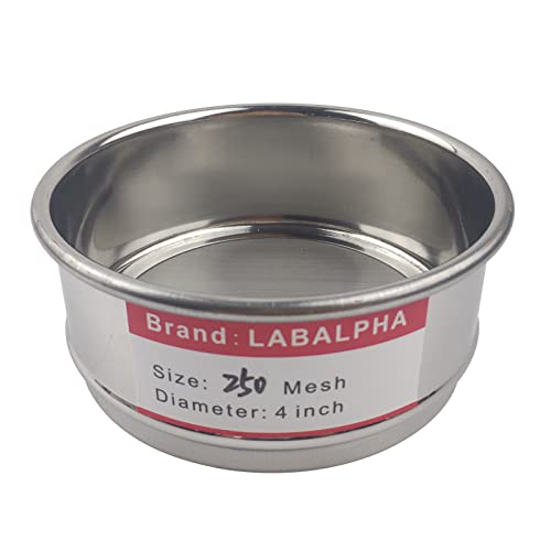 LABALPHA 250 Mesh Lab Sieves, Test Sieve #250 Mesh, 4'' Diameter, 304 Stainless Steel Wire Cloth (0.063mm) - size: 250 mesh (0.063mm)