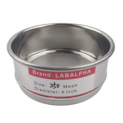 LABALPHA 250 Mesh Lab Sieves, Test Sieve #250 Mesh, 4'' Diameter, 304 Stainless Steel Wire Cloth (0.063mm) - size: 250 mesh (0.063mm)