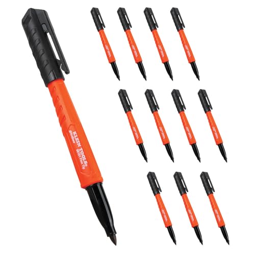 Klein Tools 8610112 Skribes Fine Tip Permanent Markers, Professional-Grade Ink, Multi-Surface Jobsite Marker for Wet, Dry and Oily Surfaces, Black, 12-Pack - style: 12-Pack Black