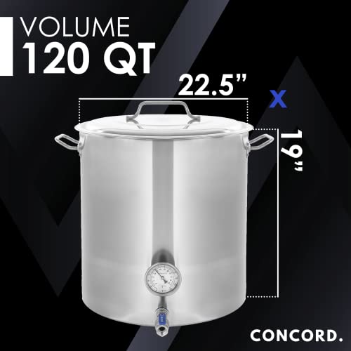 CONCORD Stainless Steel Home Brew Kettle Stock Pot (Weldless Fittings) (120 QT/ 30 Gal) - size: 120 QT/ 30 Gal