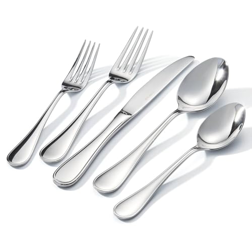 KINGSTONE 60 Piece Teardrop Silverware Set for 12, Heavy 18/10 Stainless Steel Flatware Utensils Cutlery Set, Mirror Polished Knives Forks and Spoons, Dishwasher Safe for Home Kitchen Wedding - color: Silver, size: 60-Piece