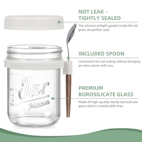4 Pack Overnight Oats Containers with Lids and Spoons, 16 oz Glass Mason Jars with Airtight Lids, Overnight Oats Jars for Milk, Cereal, Fruit - color: Light Colors