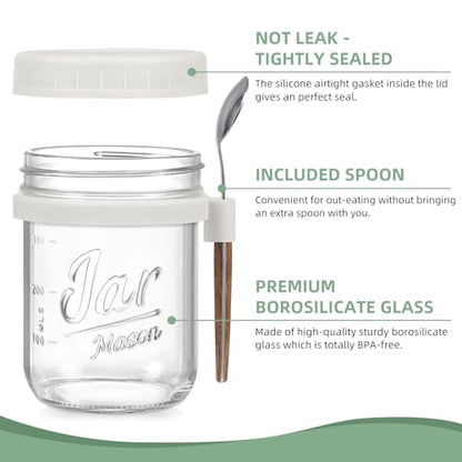 4 Pack Overnight Oats Containers with Lids and Spoons, 16 oz Glass Mason Jars with Airtight Lids, Overnight Oats Jars for Milk, Cereal, Fruit - color: Light Colors
