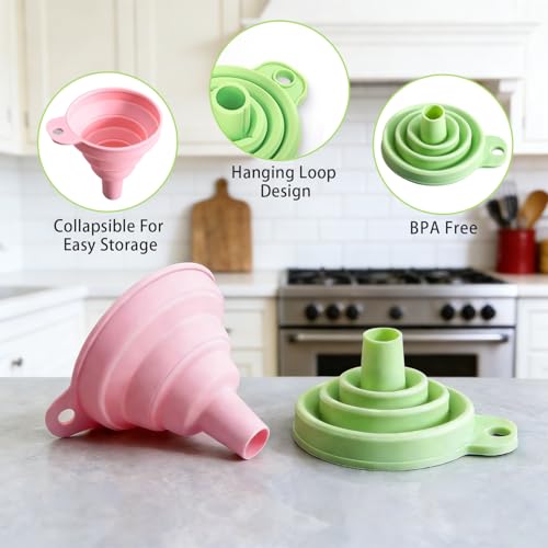 Douji 6PCS Silicone Collapsible Kitchen Funnel Set, Food Grade Silicone Funnels for Liquid Transfer Filling Water Bottle Kitchen Gadgets Accessories