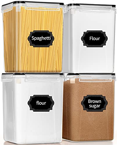 PRAKI Large Airtight Food Storage Containers 5.2L / 195oz, 4pcs Pantry Kitchen Organizers and Storage for Flour, Sugar, Baking Supplies, BPA Free, Plastic Flour Containers with 20 Labels & Maker - size: 5.2 l