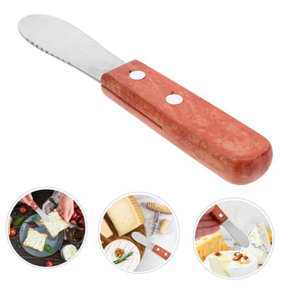 SOLUSTRE Stainless Steel Cheese Slicer with Ergonomic Wooden Handle Wear-resistant Butter Spreader and Peanut Jam Spatula for Kitchen and Restaurant Use Essential Baking Tool