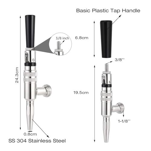 Ferroday Stout Beer Coffee Faucet, All 304 Stainless Steel Nitrogen Coffee Faucet, Homebrew Nitrogen Beer Keg Tap Stout Tap Kegerator Tap with Creamy Plate, Restrictor disc, Plastic Beer Tap Handle