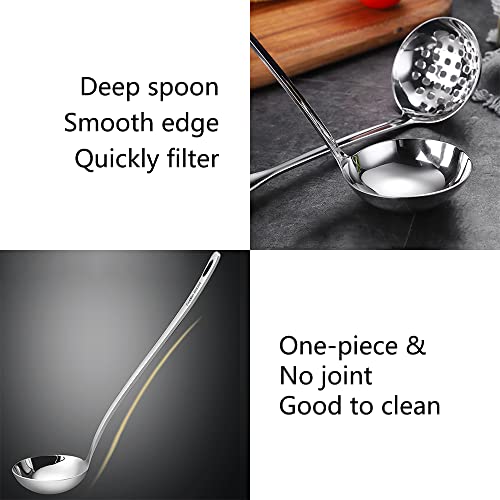 Metal Soup Ladle,18/8 Stainless Steel Ladle Spoon And Strainer Scoop Set Of 2 With Holes,Cooking Utensil For Kitchen - size: Without Hook