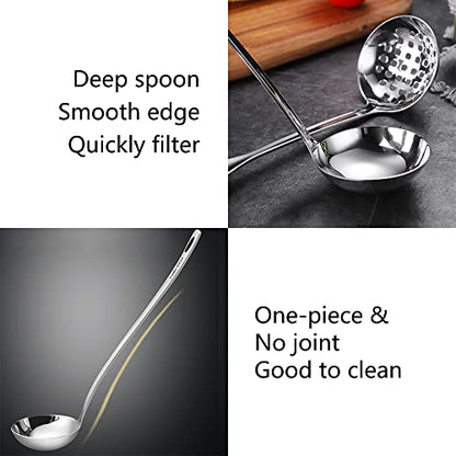Metal Soup Ladle,18/8 Stainless Steel Ladle Spoon And Strainer Scoop Set Of 2 With Holes,Cooking Utensil For Kitchen - size: Without Hook