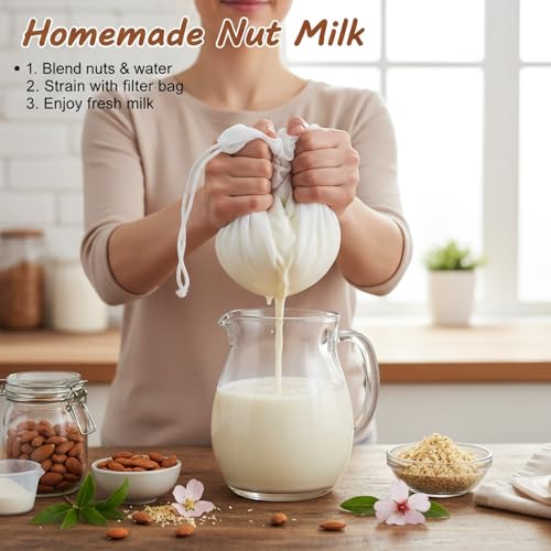 Kimmama Nut Milk Bag, Food Straining Bag, Nylon, 7.9 x 11.8", 4 Pack | Cheese Cloth Bag, Straining Fruit Juice, Tofu, Almond