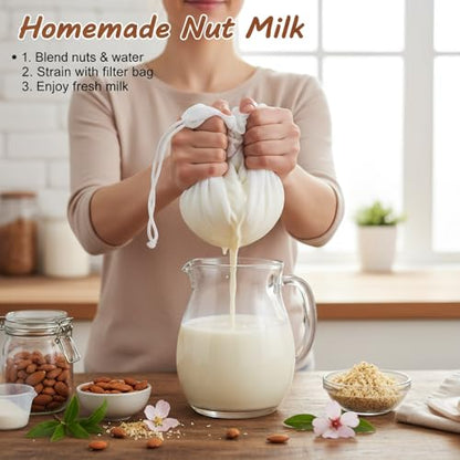 Kimmama Nut Milk Bag, Food Straining Bag, Nylon, 7.9 x 11.8", 4 Pack | Cheese Cloth Bag, Straining Fruit Juice, Tofu, Almond