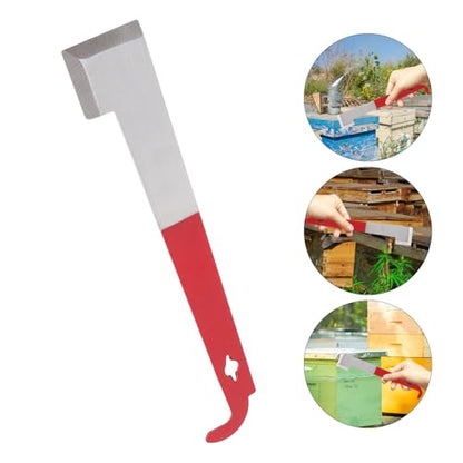 Totority Stainless Steel Curved Tail Hive Tool Scraper Beekeeping Supplies Beehive Frame Lifter with 2.5mm Thick Burgundy Handle for Apiary Maintenance