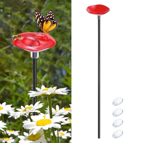 M METERXITY 1-Pack Bee Watering Station, 30cm/11.8 Inch Metal Bee Bath for Garden Water Feeder, Colorful Butterfly Bath Bowl for Outdoor/Garden/Yard Decor [Red] - color: Red
