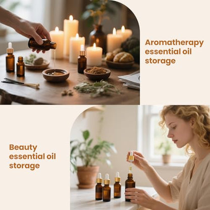 UPBUD 50Pack 1oz Amber Glass Dropper Bottles with Gold Lids, Funnels, Droppers, Extra Caps & Labels – Leakproof, UV Resistant 30ml Empty Bottle for Tinctures, Essential Oils, Beard, Hair Oils - color: Amber-gold-1oz, size: 1oz