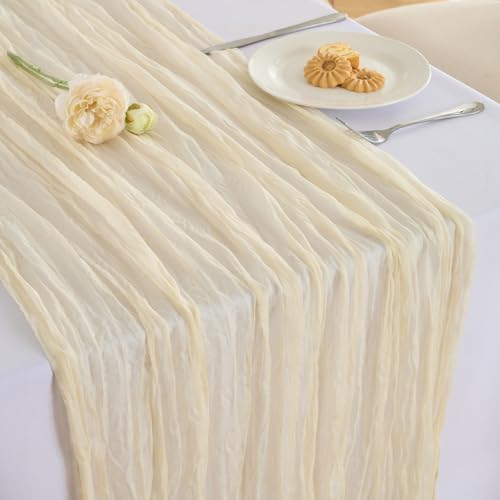 Fanami 1 Pack Cheesecloth Table Runner -10FT Beige Boho Gauze Cheese Cloth Table Runner 120 Inches Long Rustic Sheer Fabric Centerpieces for Wedding Birthday Party Bridal Baby Shower Decorations - color: Beige, size: 10FT*1PC
