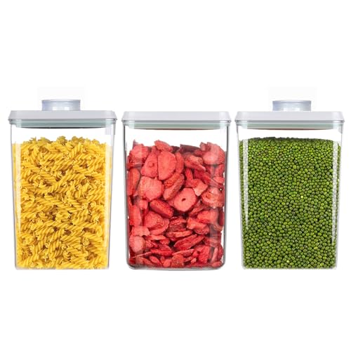 Melovom Pop Food Storage Containers Airtight Food Storage Containers Set with Lids Kitchen Pantry Organization and Storage, Stackable, BPA Free, 3 x 1.2Qt - color: gray,3x1.2Qt