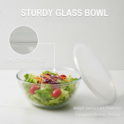 5 Quart Deep Big Glass Bowl with Lid,10 Inch Large Glass Mixing Bowl for Sourdough Bread Kitchen Salad Bread Storage, For Prepping, Marinating & Brining Kimch (clear) - color: Clear