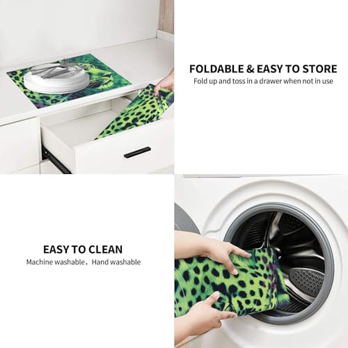Green Leopard Print Dish Drying Mat for Kitchen Counter Ultra Absorbent Microfiber Dishes Drainer Mats Washable Drying Pads for Sinks 16 x 18 In - color: Green Leopard