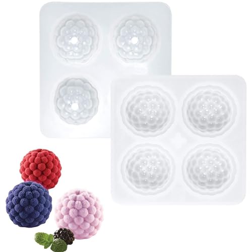 OCPO KITCHEN 3D Raspberry Silicone Mold for Baking Mousse Cake, Candy, Chocolate, Truffle, French Dessert, Pastry, Cupcake, Fruit Ice Cream Mould, Cake Decoration Mold, Raspberry Shape (4-Cavity) - style: Raspberry (4-Cavity)