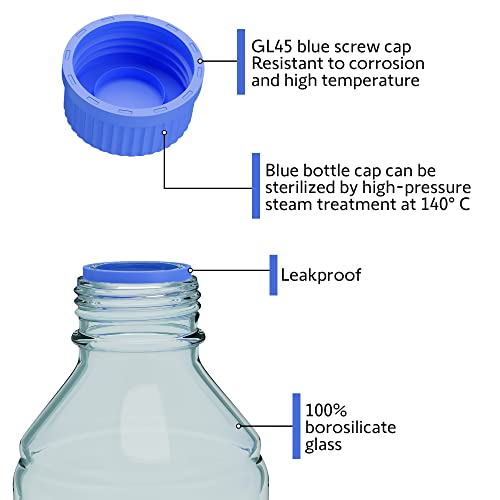 500ML Storage Glass Bottles – 2pcs Round Media Storage Bottle – Borosilicate Glass Bottles – Safe Probe Storage Glass Storage Bottles with GL45 Blue Screw Cap (500ml - 2pcs) - size: 500ml - 2pcs