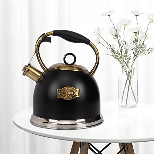Tea Kettle -3.0 Quart Tea Kettles Stovetop Whistling Teapot Stainless Steel Tea Pots for Stove Top Whistle Tea Pot - color: Black