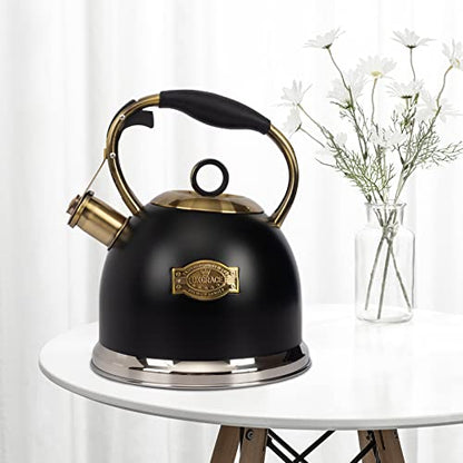 Tea Kettle -3.0 Quart Tea Kettles Stovetop Whistling Teapot Stainless Steel Tea Pots for Stove Top Whistle Tea Pot - color: Black