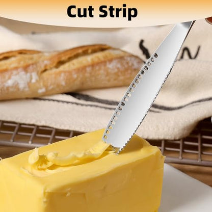 Stainless Steel Butter Knife – 3 in 1 Spreader, Grater & Curler- Serrated Edge Slicer with Holes – Kitchen Tool and Gadget for Butter, Cheese & Jam