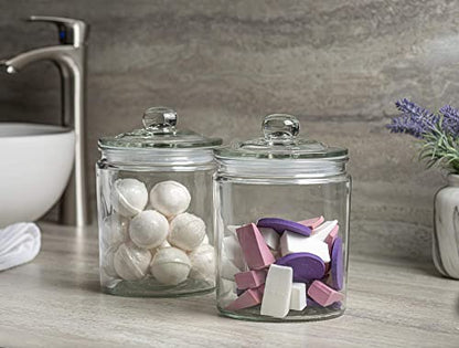 Le'raze Glass Canister Set for Kitchen Counter + Labels & Marker - Set of 2 - Glass Cookie Jars with Airtight Lids - Food Storage Containers with Lids Airtight for Pantry - Flour, Sugar, Coffee, etc.
