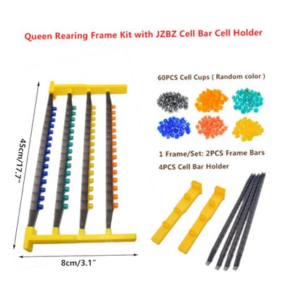 Queen Rearing Kit with 15 Cell Cups & Frame Holder, Color-Coded Plastic Grafting Kit for Beekeeping, Beekeeping Supplies