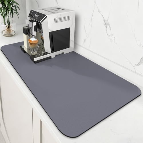 WISELIFE Coffee Mat Super Absorbent Dish Drying Mat Coffee Bar Accessories Match with Machine Large Drying Mats for Kitchen Counter 18" W x 36" L, Grey - color: Gray, size: 36" x 18"
