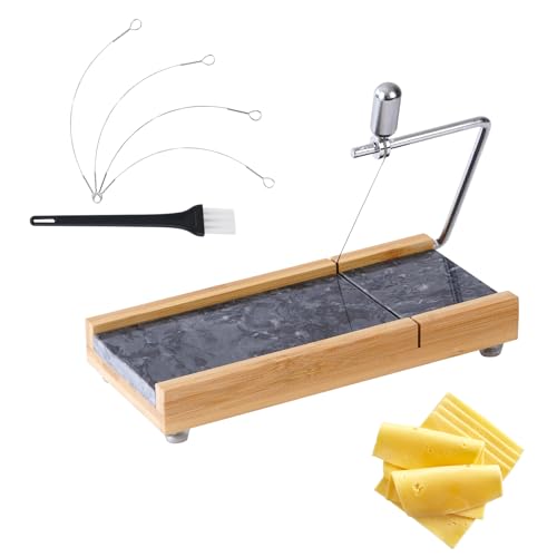 Tianman Cheese Slicer Cheese Cutter with 4 Replacement Cutting Wire,Heavy Duty 8.27"x 4.4",Marble Board Cheese Slicer for Block Cheeses, Butter,Cakes and More(Black Grey) - color: Black