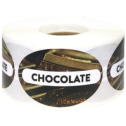 Chocolate Grocery Store Food Labels 1.25 x 2 Inch Oval Shape 500 Total Adhesive Stickers - color: Chocolate