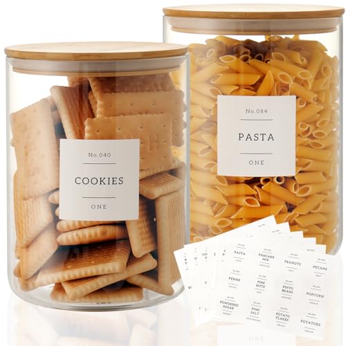 CZZGSM Set of 2 Large Glass Flour and Sugar Containers - 100 Fl oz Thicken Glass Storage Jars with Airtight Bamboo Lid and 132 Kitchen Pantry Labels - Big Clear Rice Containers Farmhouse - color: 2pack