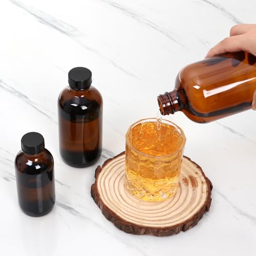 STARSIDE 12-Pack 4oz Amber Glass Bottles with Leakproof Lids | 120 ml Round Boston Bottles for Essential Oils, Hot Sauce, Juice, Liquids, Includes 1 Brush, 1 Funnel, 12 Labels - size: S