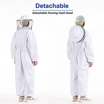 Professional Bee Suits for Men Women Sting Proof with Round Veil, Sting-Proof Full Body Protection Beekeeping Suit with Glove - size: L-for 60-64Inch