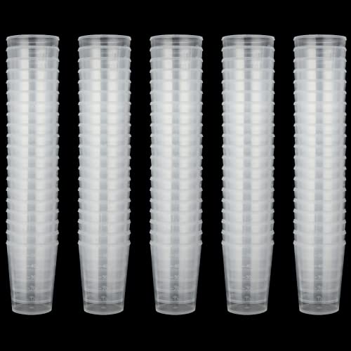 100pcs 50ML Plastic Graduated Measuring Beaker Set, Clear Liquid Measuring Mixing Cups for Epoxy Resin, Liquid Container Beakers for Resin Epoxy Paint Food, Lab Use, Raised Graduations, Tapered Spout - size: 50ML