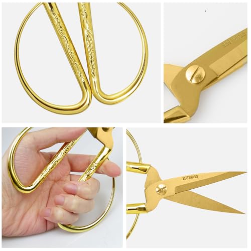 Grand Opening Ribbon-Cutting Ceremony Kit – Includes Gold Scissors, Flower Ball, Red Ribbon & White Gloves,Suitable for all ribbon-cutting and inauguration ceremonies (Embossed Handle) - style: Embossed Handle