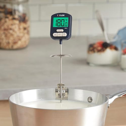 Taylor Digital Premium High Heat Resistant Candy Thermometer, Meat, Deep Fry, Brewing, and Craft Thermometer, with pan/Kettle Clip and Heat Shield, Backlit Display, and Includes 1 CR2032 Battery, Navy - color: Navy