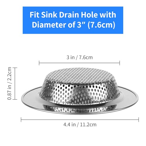 Chefbee Kitchen Sink Drain Strainer - 4 Pack Stainless Steel Sink Drain Cover Filter Food Catcher Basket with Wide Rim 4.4”, Kitchen Accessories